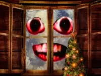 New Year Santa Claus outside the window image